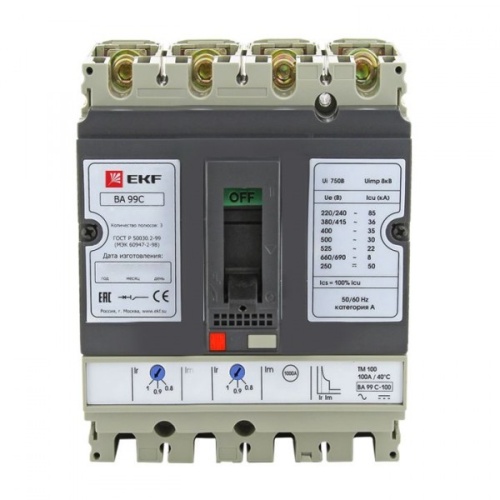 Автоматический выключатель ВА-99C (Compact NS) 100/50А 3P+N 36кА EKF | код. mccb99C-100-50+N | EKF 